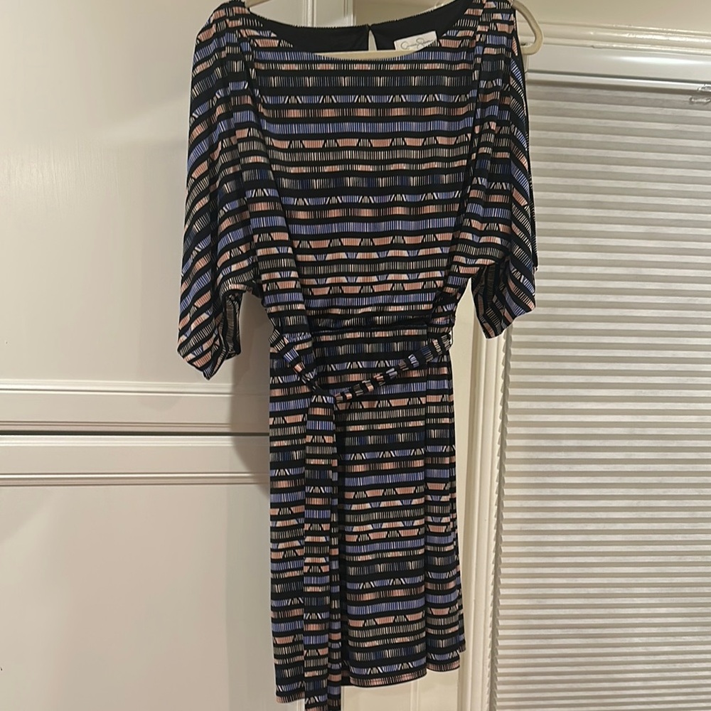 Jessica Simpson Blue and Gold Tie Front Dress with tassel tie